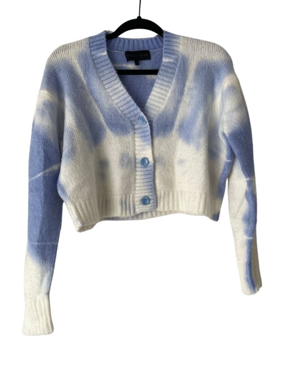 Kendall + Kylie Tie-Dye Cropped Cardigan, Blue/White, S